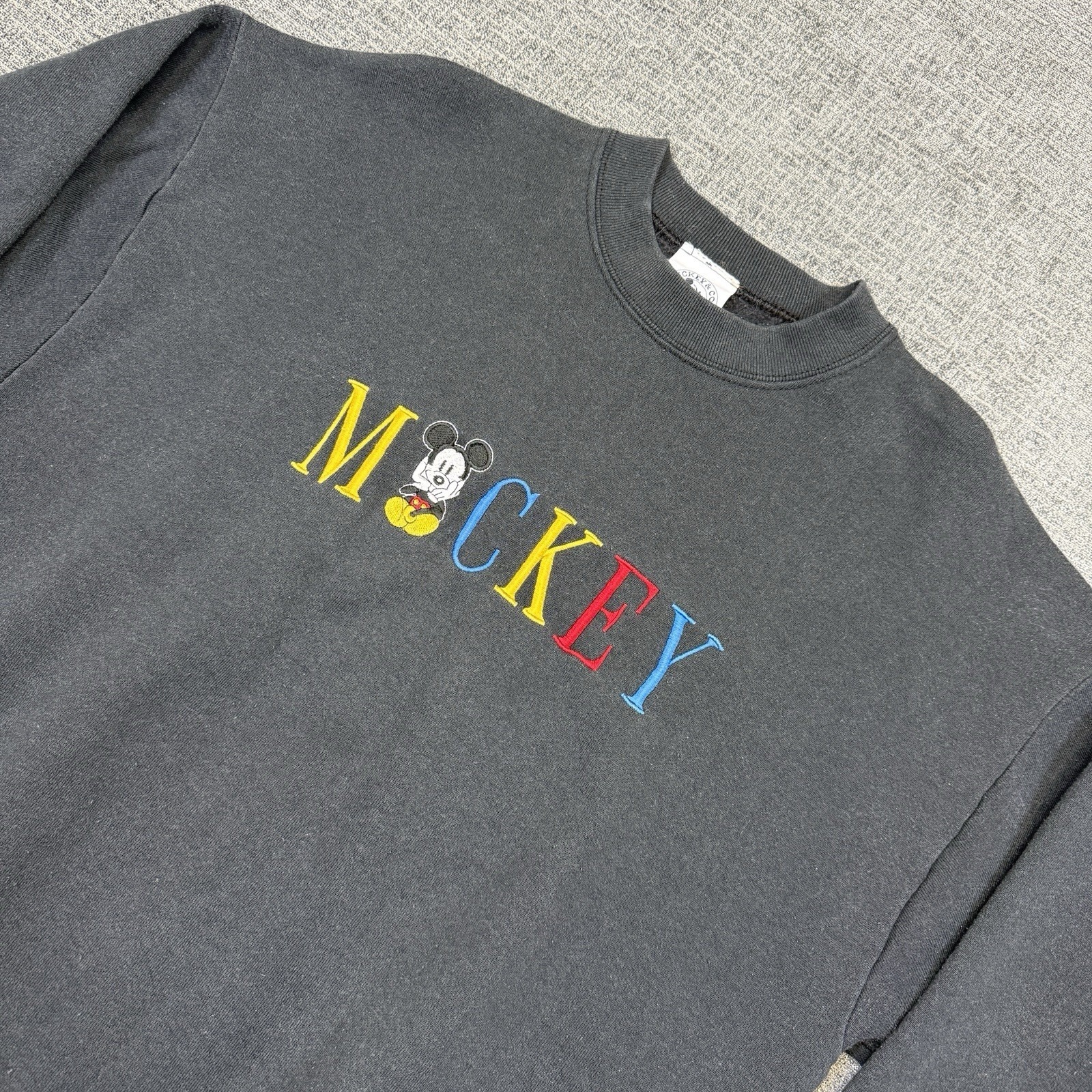 Vintage Disney Mickey  Co Sweatshirt Xl Black Embroidery Pullover Usa Made